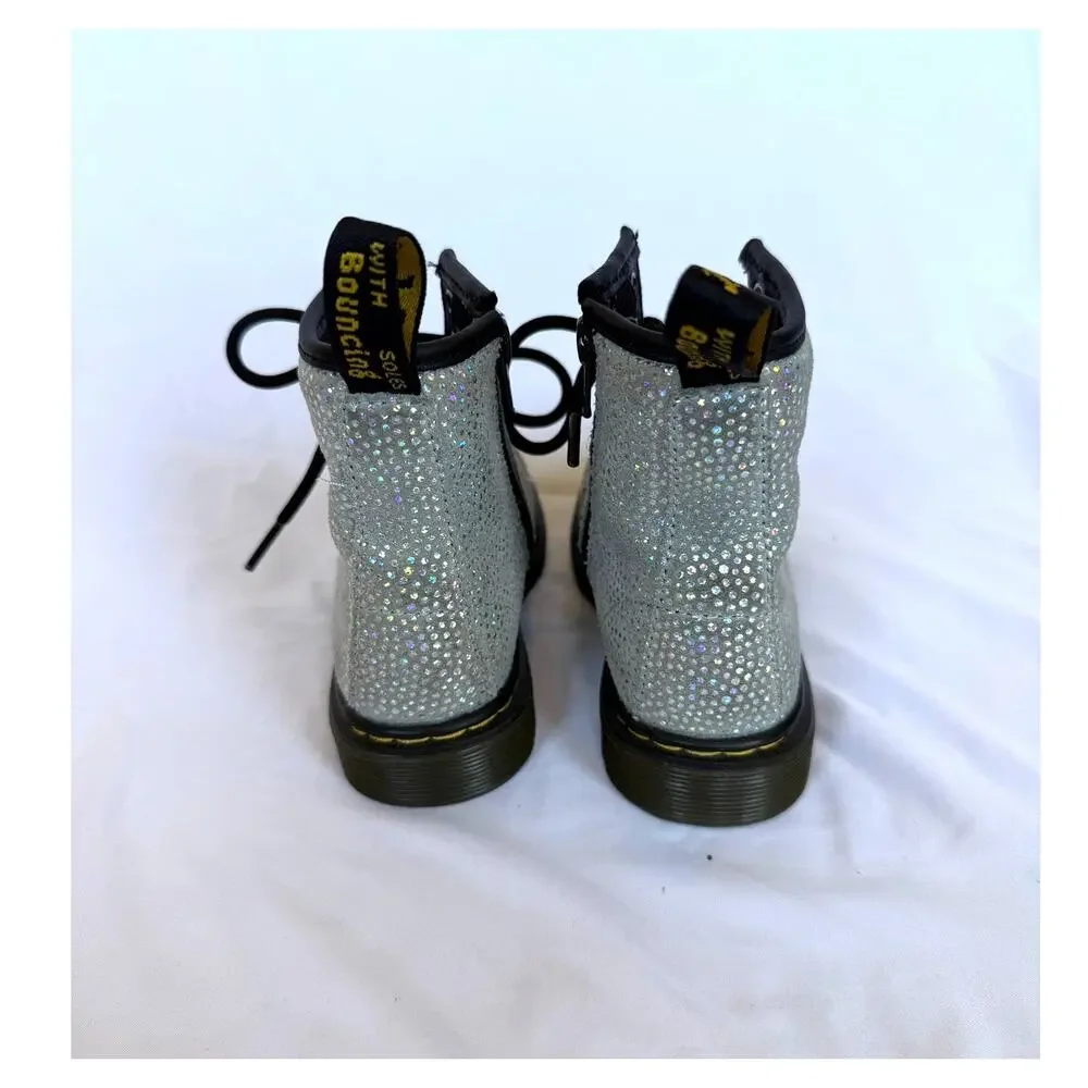 Junior Toddler 1460 Metallic Grey Silver Suede Lace Up Dr Martens Boots 11